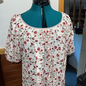 Max Studio White and Red Smocked Blouse